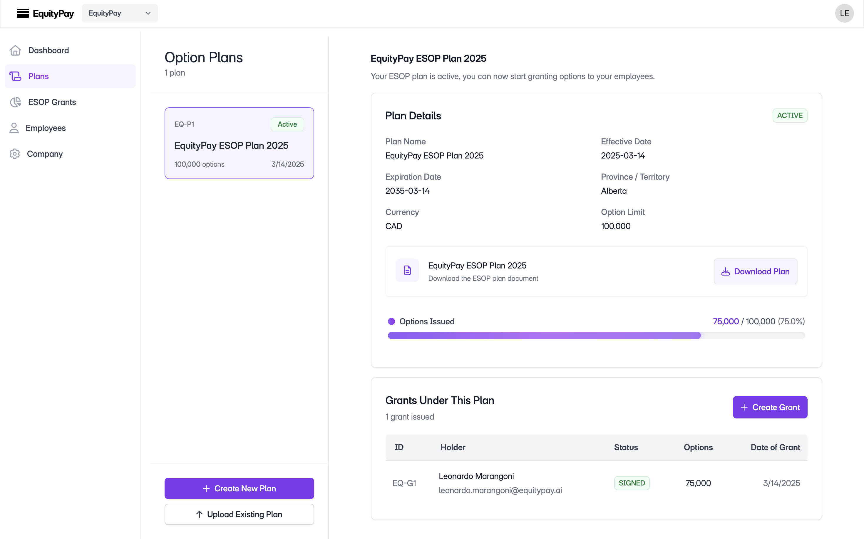 EquityPay Dashboard Screenshot 1