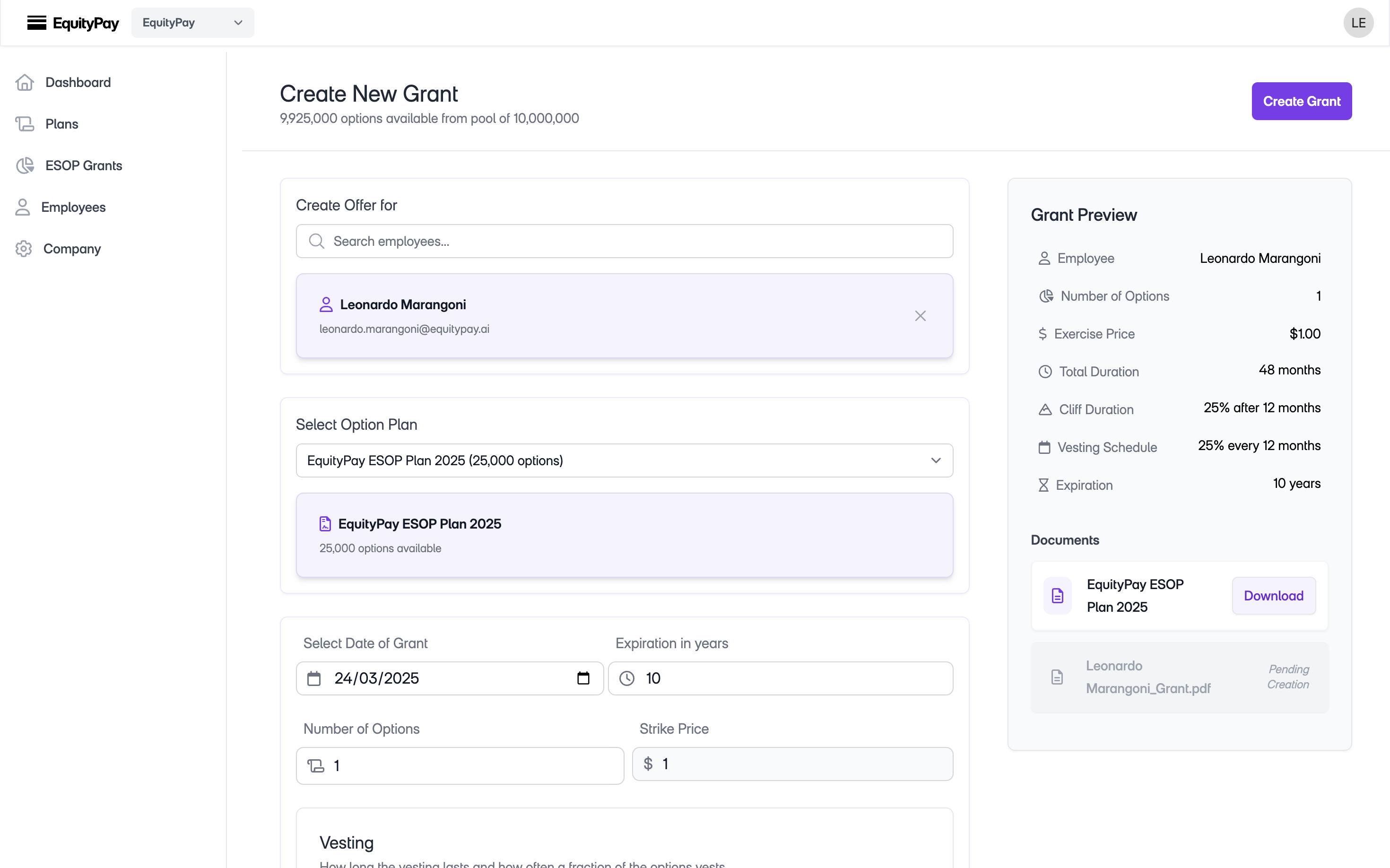EquityPay Dashboard Screenshot 2